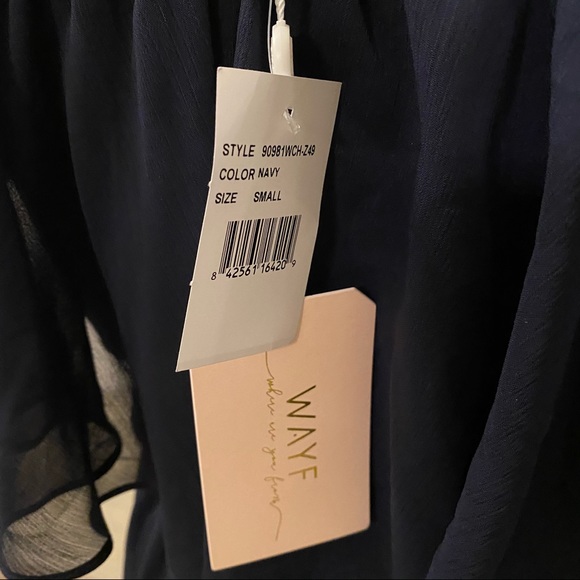 NEW Wayf Off The Shoulder Ruffle Popover Navy Gown - Picture 8 of 12